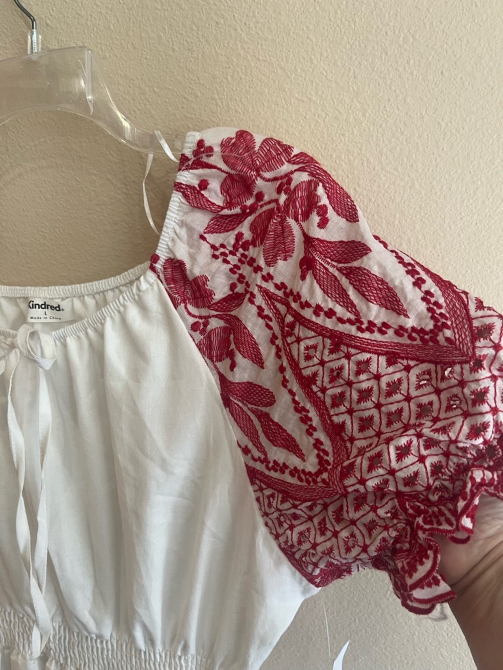 Kindred Bravely White Maxi Dress with Red Embroidered Sleeves - Picture 2 of 5